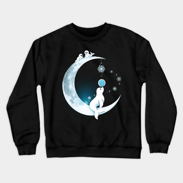 White Seal Moon Crewneck Sweatshirt by Vallina84